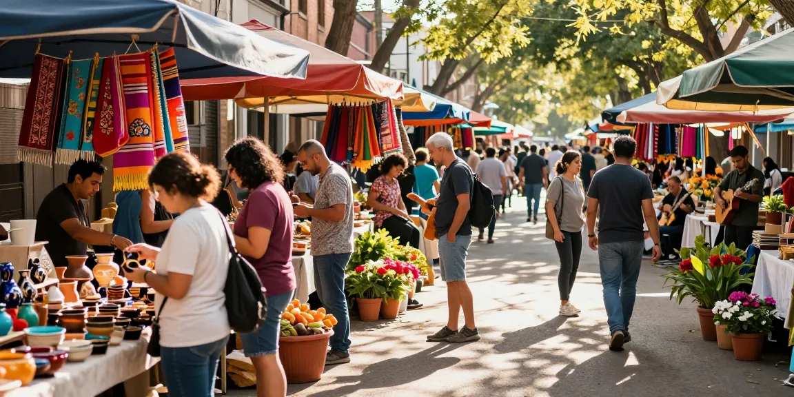 Vibrant marketplace scene with diverse shoppers exploring local crafts at https://forumup.org/shop/search.php?ca_id=&addr1=&addr2=&addr3=&schKeyword= filled with colorful stalls