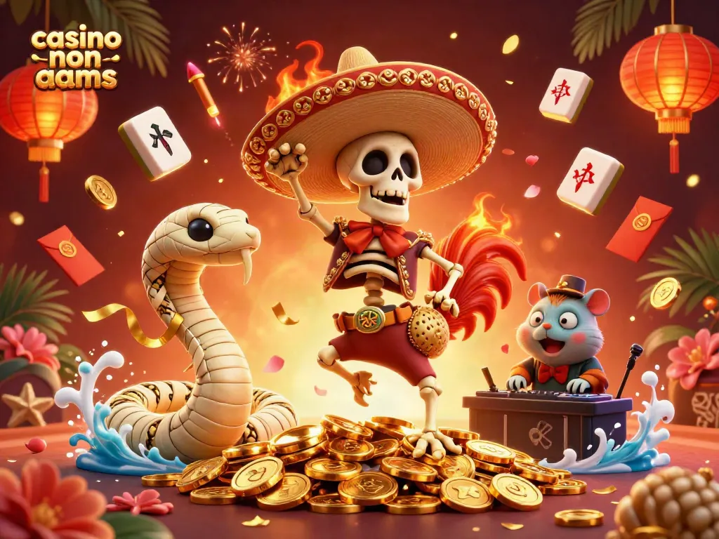 I giocatori vivono l'azione nei migliori casino non AAMS con il rooster mariachi danzante in un'atmosfera festosa.