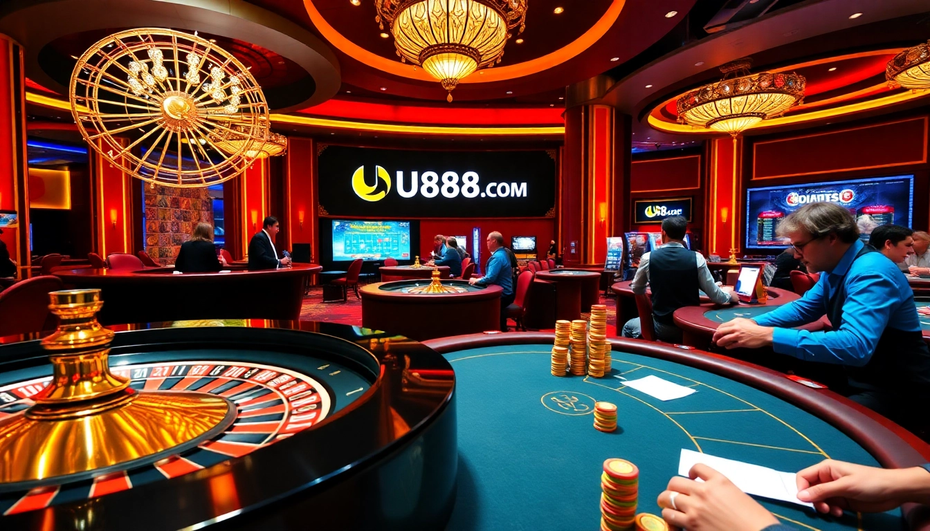Experience thrilling gaming at U888u88.com with luxurious casino tables, poker chips, and an exciting ambiance.
