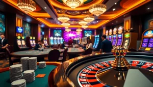 WW88 casino scene with vibrant tables, poker chips, and an engaging digital betting interface.