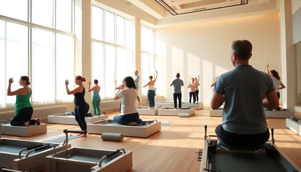 台東区のピラティスセッション。フィットネスとウェルネスに集中する多様な参加者を紹介。