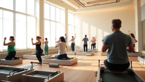 台東区のピラティスセッション。フィットネスとウェルネスに集中する多様な参加者を紹介。