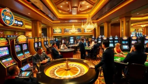 Excited players enjoying immersive games at 33win's luxurious online casino environment.