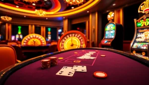 QH88 players enjoying a luxurious casino atmosphere with blackjack, roulette, and slots.