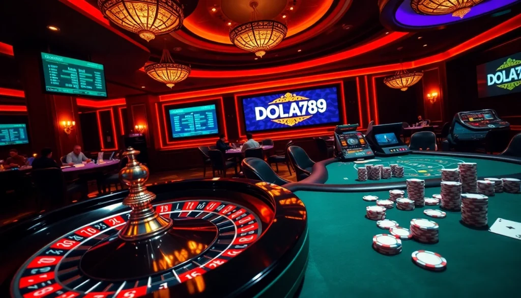 Experience high-stakes excitement at DOLA789 casino with roulette and poker action.