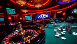 Experience high-stakes excitement at DOLA789 casino with roulette and poker action.