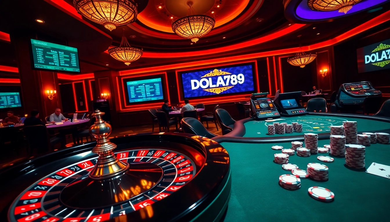 Experience high-stakes excitement at DOLA789 casino with roulette and poker action.