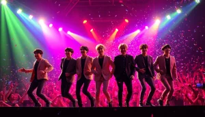 Latest bts news with BTS members captivating an audience during an electrifying live performance.