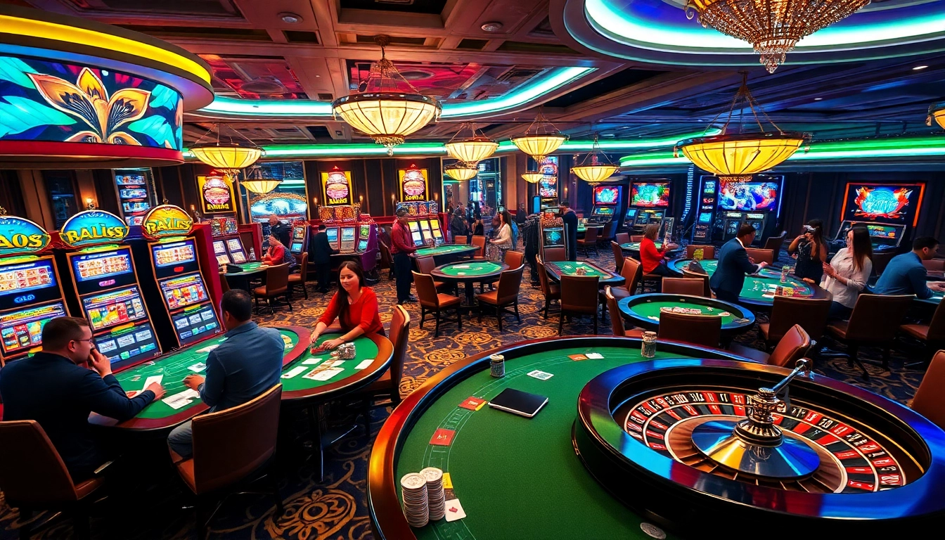 Experience the thrill of RR88 at a vibrant casino gaming floor, bustling with excitement and action.