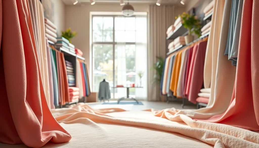 Bekijk kleurrijke tricot uni stoffen in een stijlvolle setting van een stoffenwinkel.
