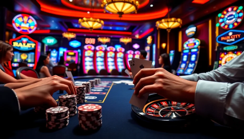 Experience the excitement of Trang chủ 789P with thrilling casino action featuring poker tables and roulette wheels.
