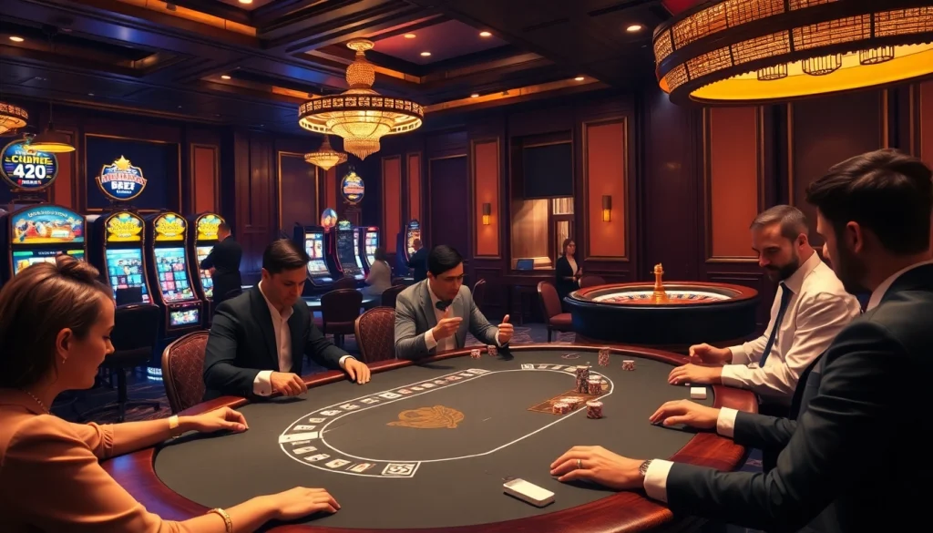 Engaging casino scene showing players enjoying poker while discussing anal fissure treatment options discreetly.
