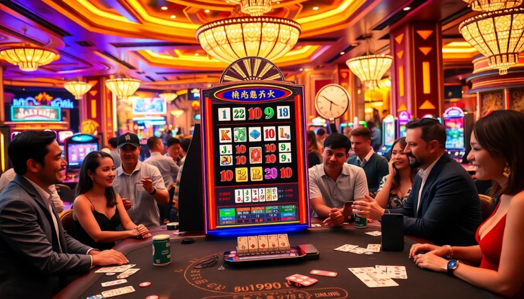 Excitement builds as players engage with the mahjong slot demo in a lively casino setting.
