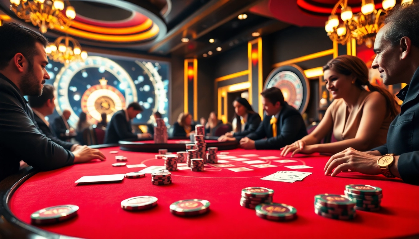 Jeu de poker intense à une table de casino en ligne argent réel luxueuse.