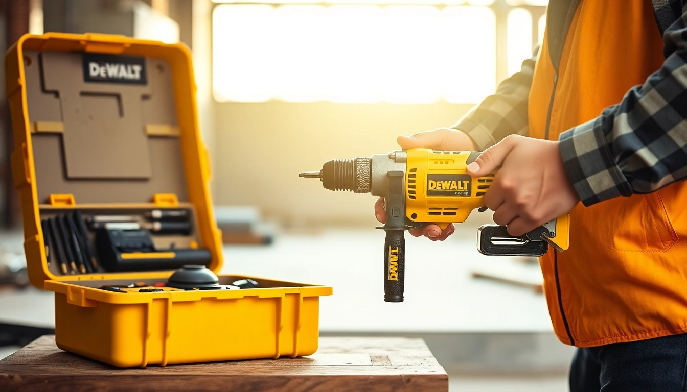 Dewalt ofertas: trabajador utilizando un taladro Dewalt en un entorno de construcción