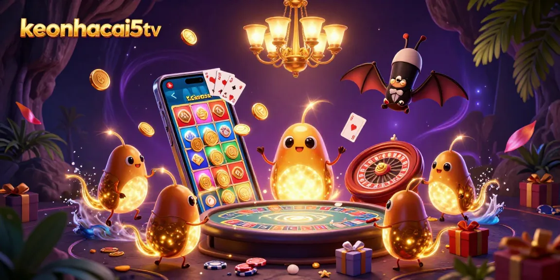 Engage in thrilling gameplay with keonhacai5tv in a vibrant cave casino scene.
