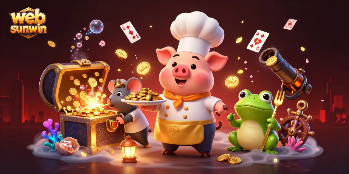 Engage with web sunwin's vibrant casino atmosphere featuring animated characters and treasure elements.