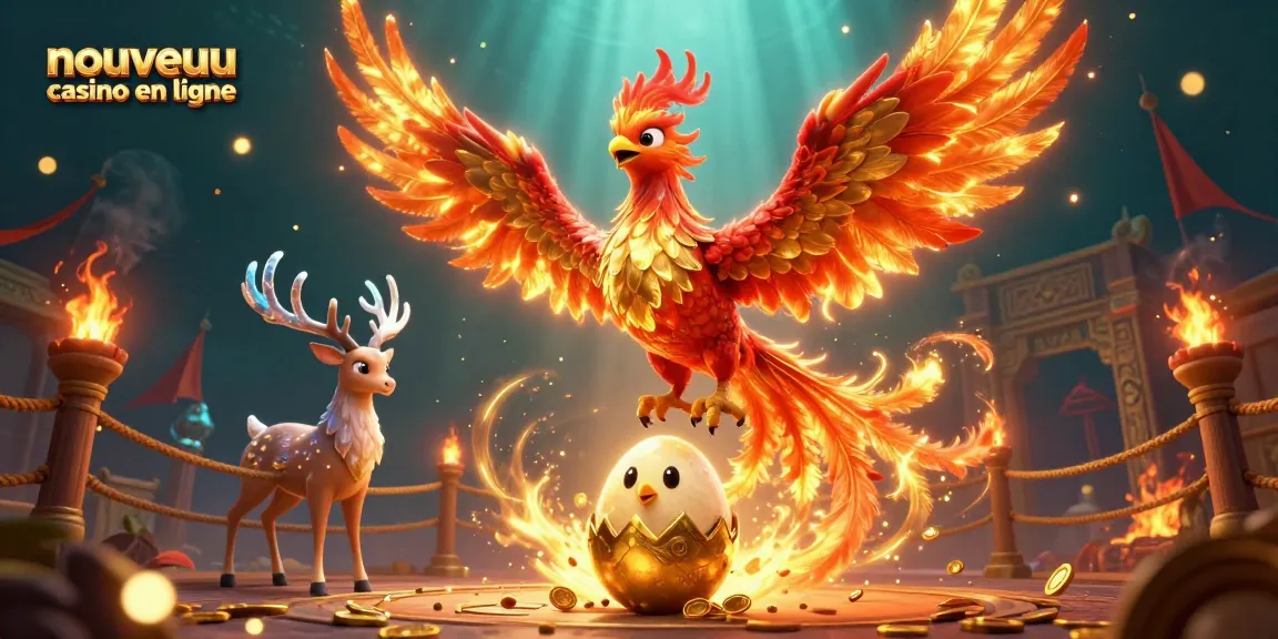 Profitez des jeux au nouveau casino en ligne, avec des phénix flamboyants en arrière-plan.
