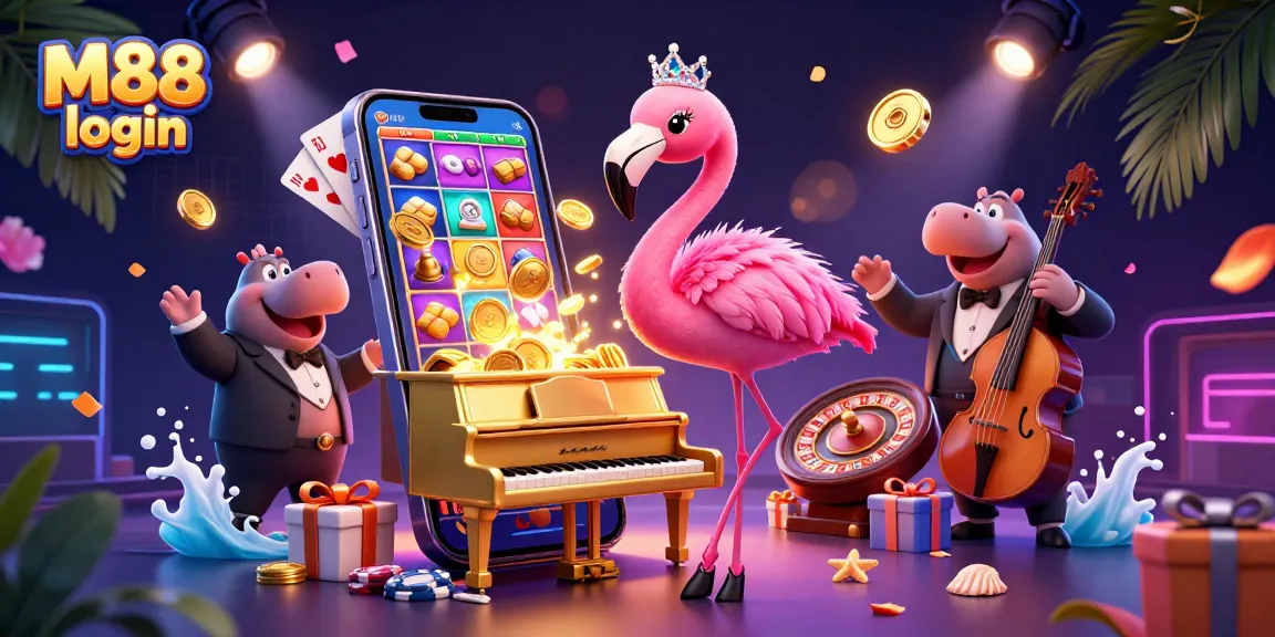 Players enjoy M88 login to access exciting games, featuring vibrant characters and dynamic casino elements.