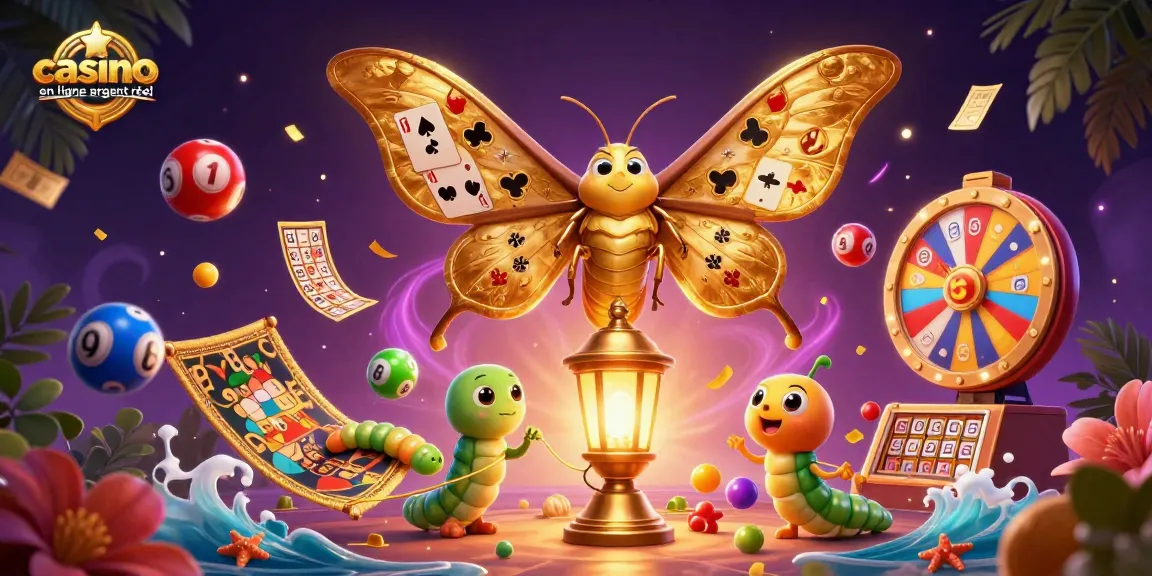 Jouez sur un casino en ligne argent réel avec une illustration colorée montrant des jeux dynamiques et festifs.