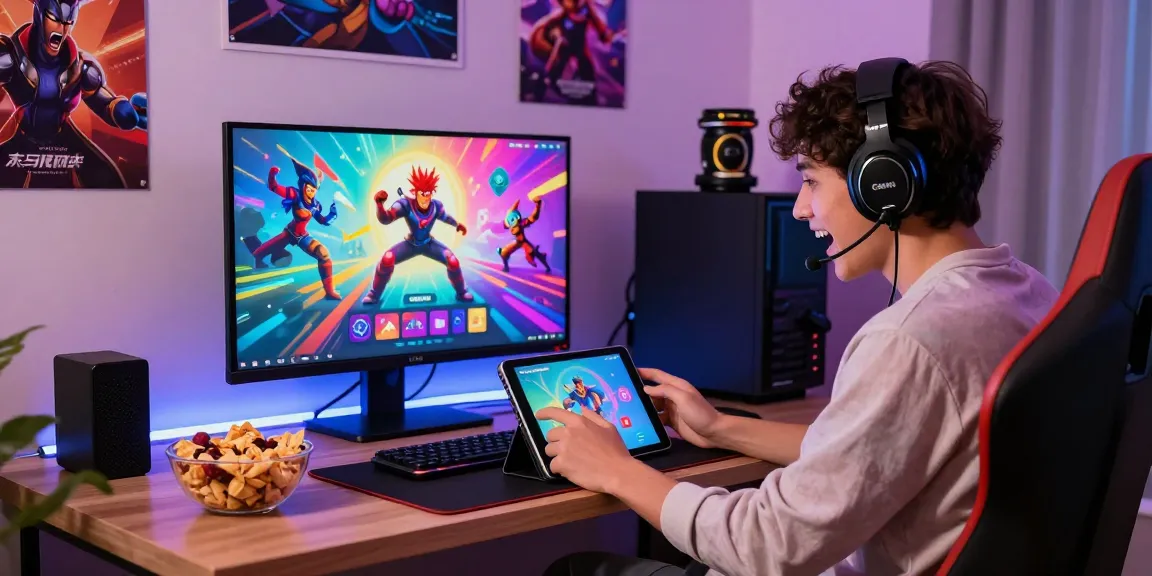 Pengguna menikmati pengalaman bermain di cipung138 dengan tablet, suasana gaming yang ceria dan nyaman.