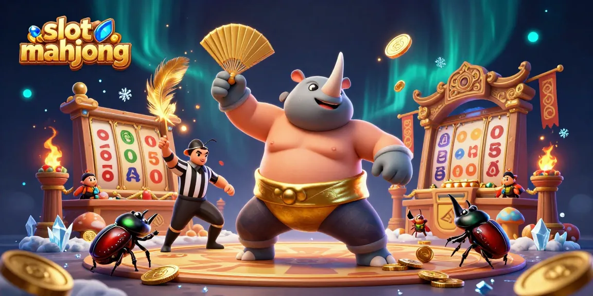 Experience thrilling slot mahjong action with dynamic visuals of a mythical beetle champion.