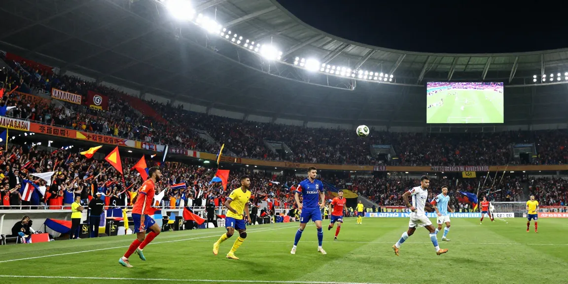 Exciting live koora football match with players in action and cheering fans.