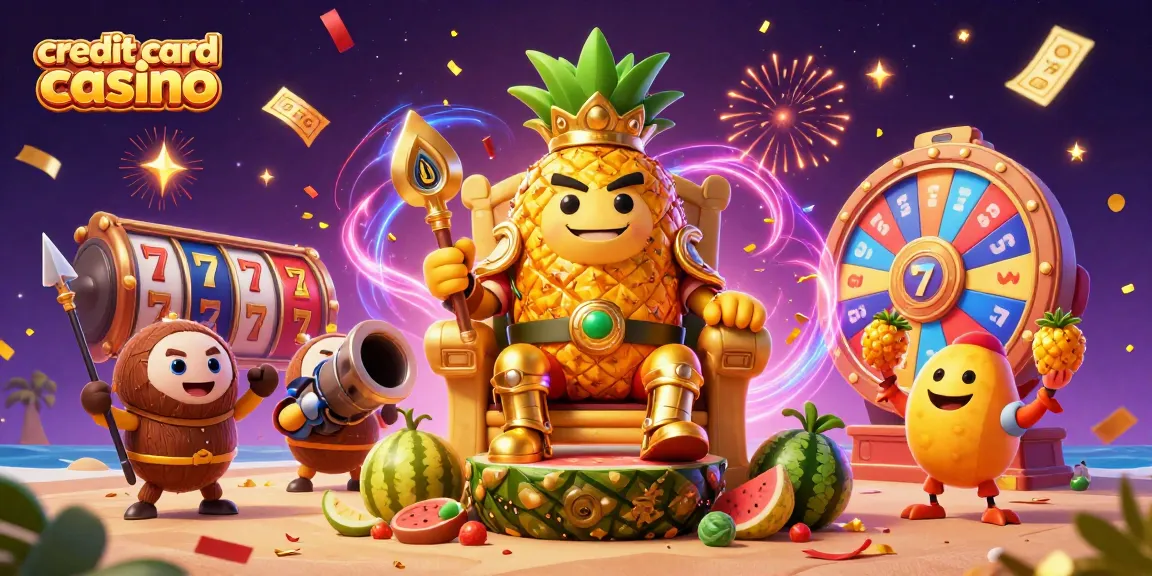 Experience excitement at this credit card casino scene with vibrant slot games and magical characters.