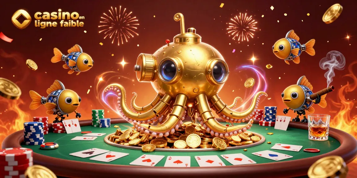 Jouez au casino en ligne fiable avec cette illustration d'un kraken doré dans un océan de pièces.