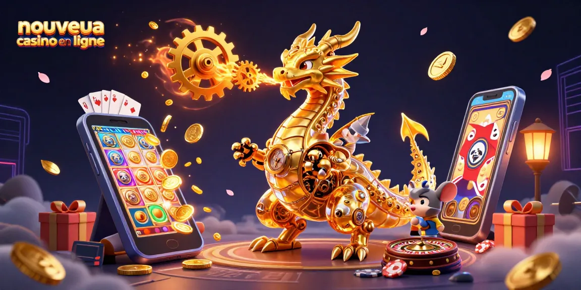 Explorez le nouveau casino en ligne avec ce dragon mécanique et des éléments de jeu captivants.