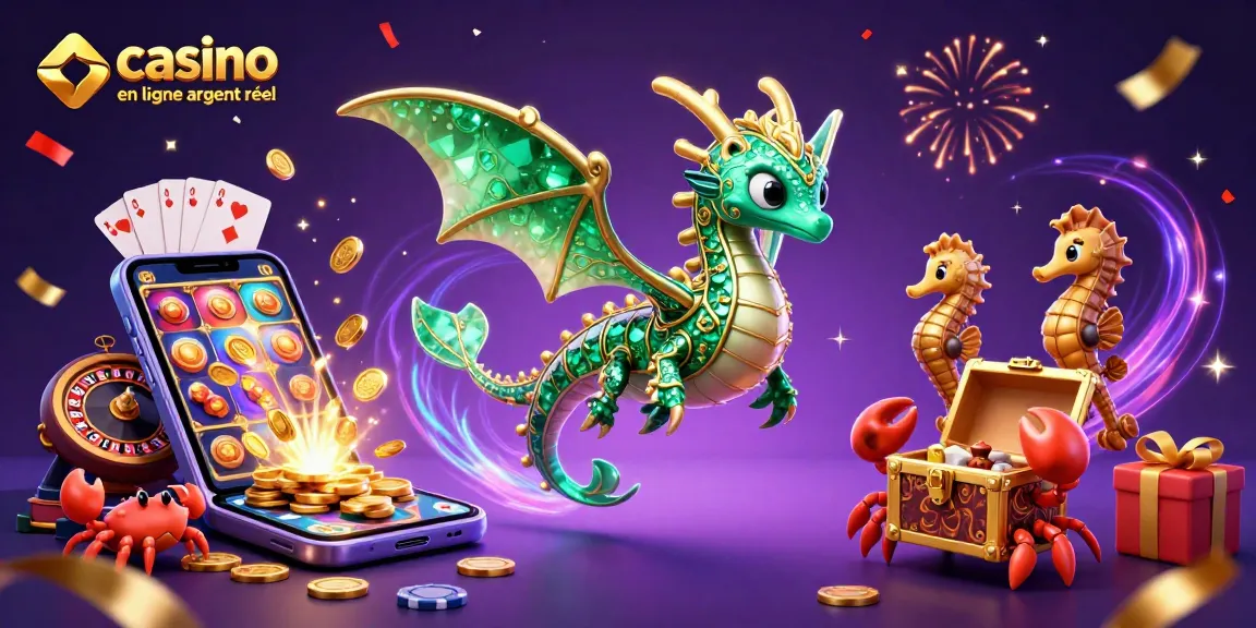 Jouez à des jeux captivants sur un casino en ligne argent réel avec un dragon de mer et des éléments de chance.