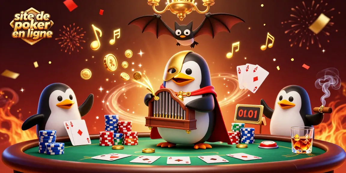 Jouez au poker sur un site de poker en ligne avec des personnages dynamiques et des éléments de casino animés.