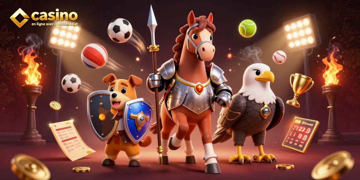 Gagnez rapidement avec un casino en ligne avec retrait immédiat, illustré par des personnages et des éléments de jeu.
