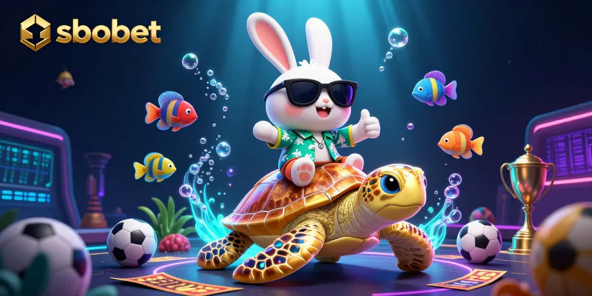 Betting on sbobet sports with a lucky rabbit and golden turtle in a dynamic casino scene