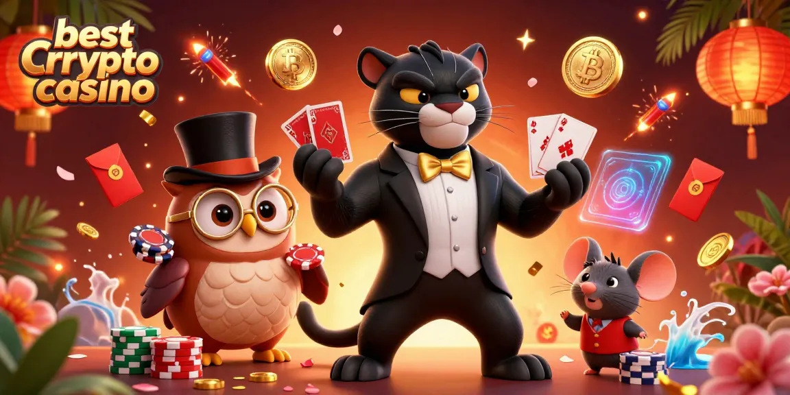Jouez au meilleur casino crypto avec des personnages 3D comme une panthère élégante et une chouette amusante parmi les jetons numériques.