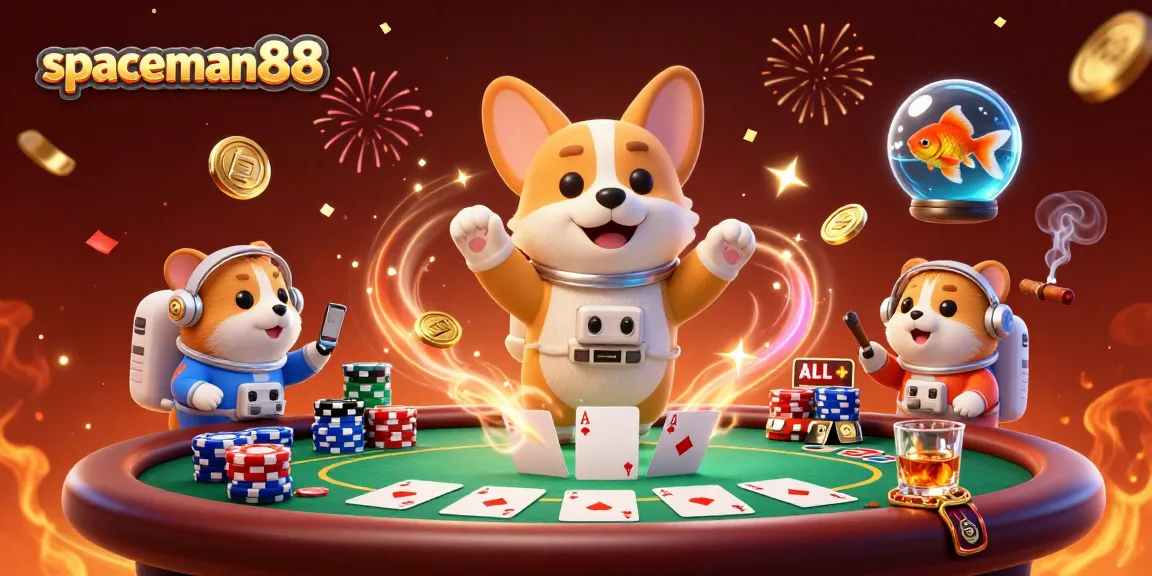 Spin your way to wins at spaceman88 with an astronaut corgi and vibrant casino elements.