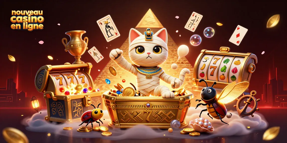 Explorez un nouveau casino en ligne avec une illustration captivante de jeux et de mystères anciens.