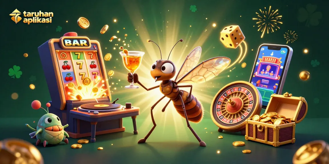Experience taruhan bola aplikasi with vibrant casino elements and animated characters in a lively scene.