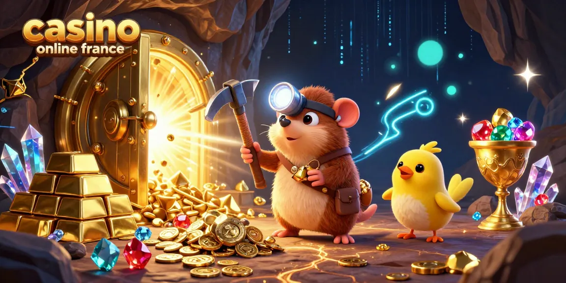 Les jeux dans les casinos en ligne en France : Un raton laveur cherche de l'or avec un compagnon en arrière-plan.